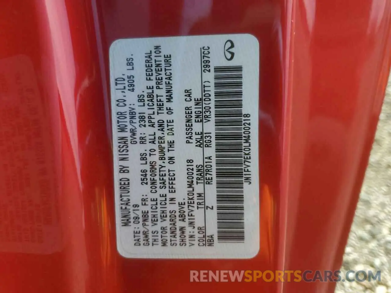 14 Photograph of a damaged car JN1FV7EK0LM400218 INFINITI Q60 2020
