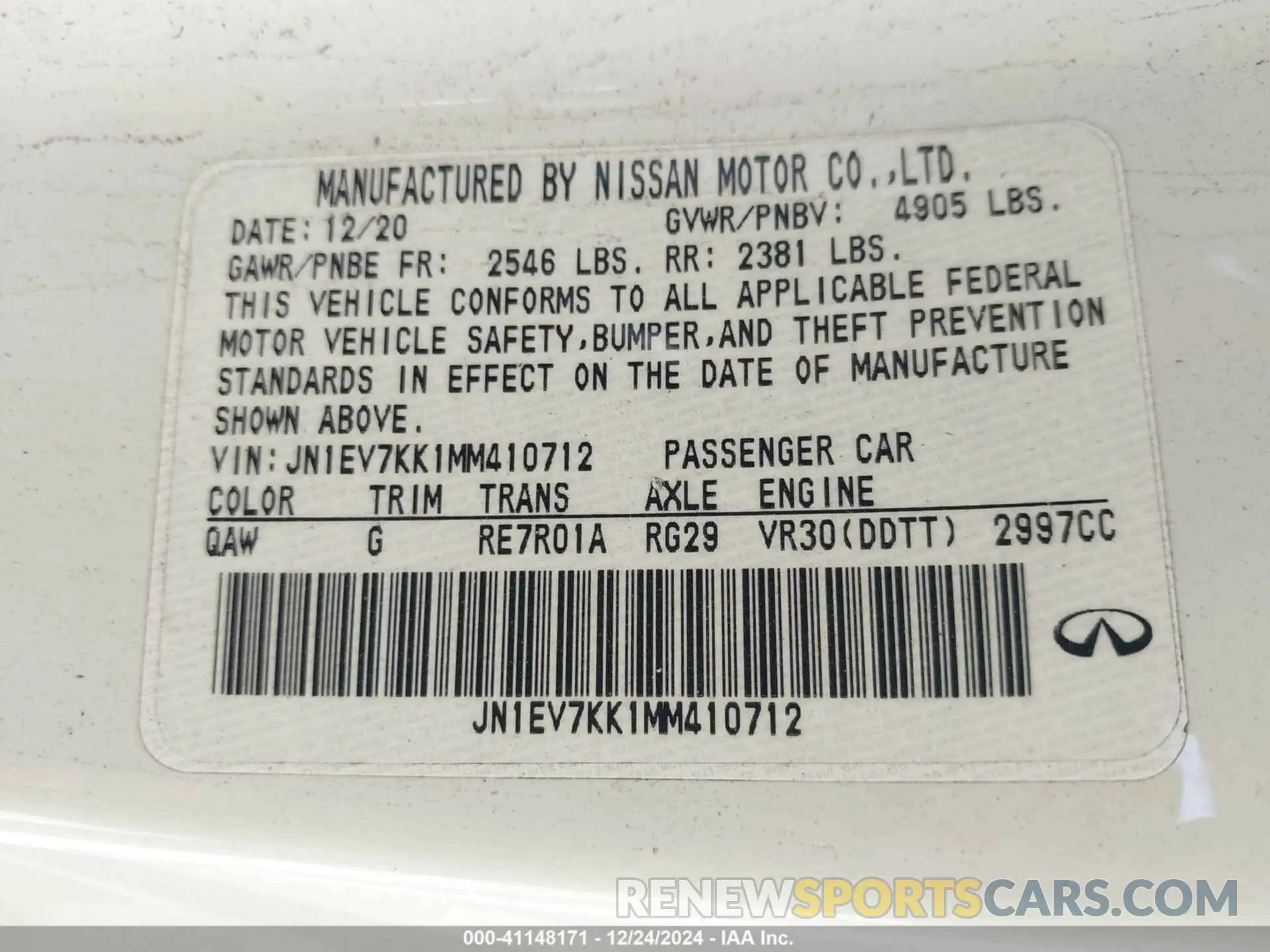 9 Photograph of a damaged car JN1EV7KK1MM410712 INFINITI Q60 2021
