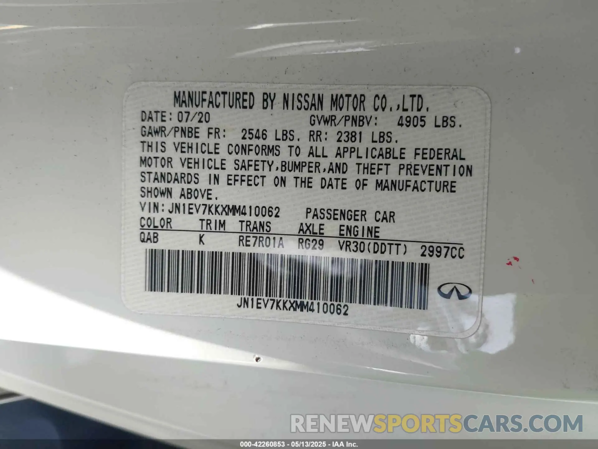 9 Photograph of a damaged car JN1EV7KKXMM410062 INFINITI Q60 2021