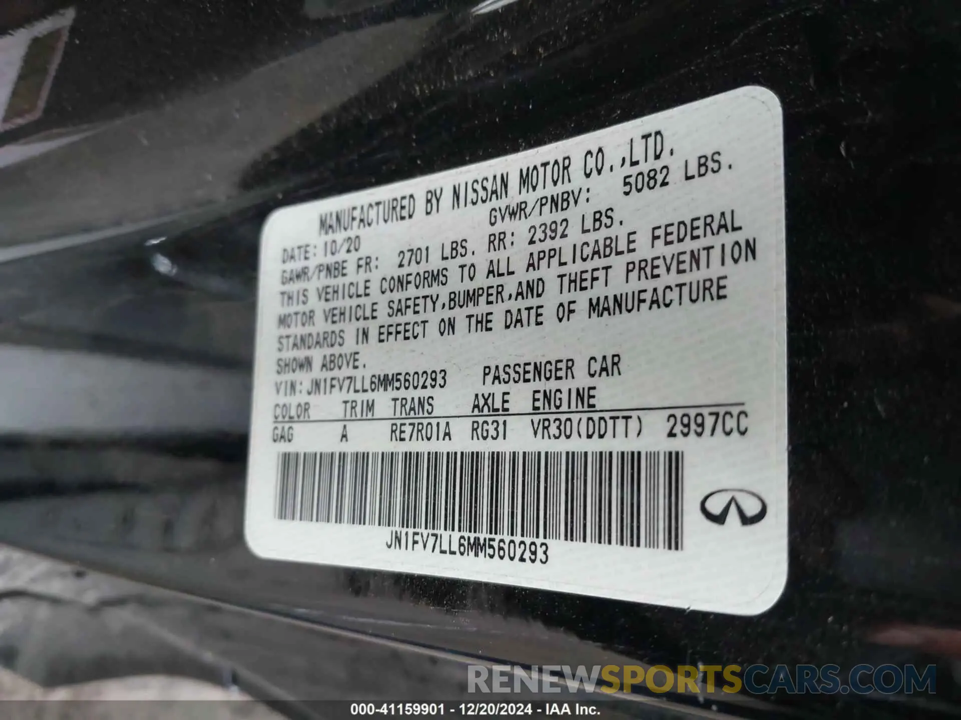 9 Photograph of a damaged car JN1FV7LL6MM560293 INFINITI Q60 2021