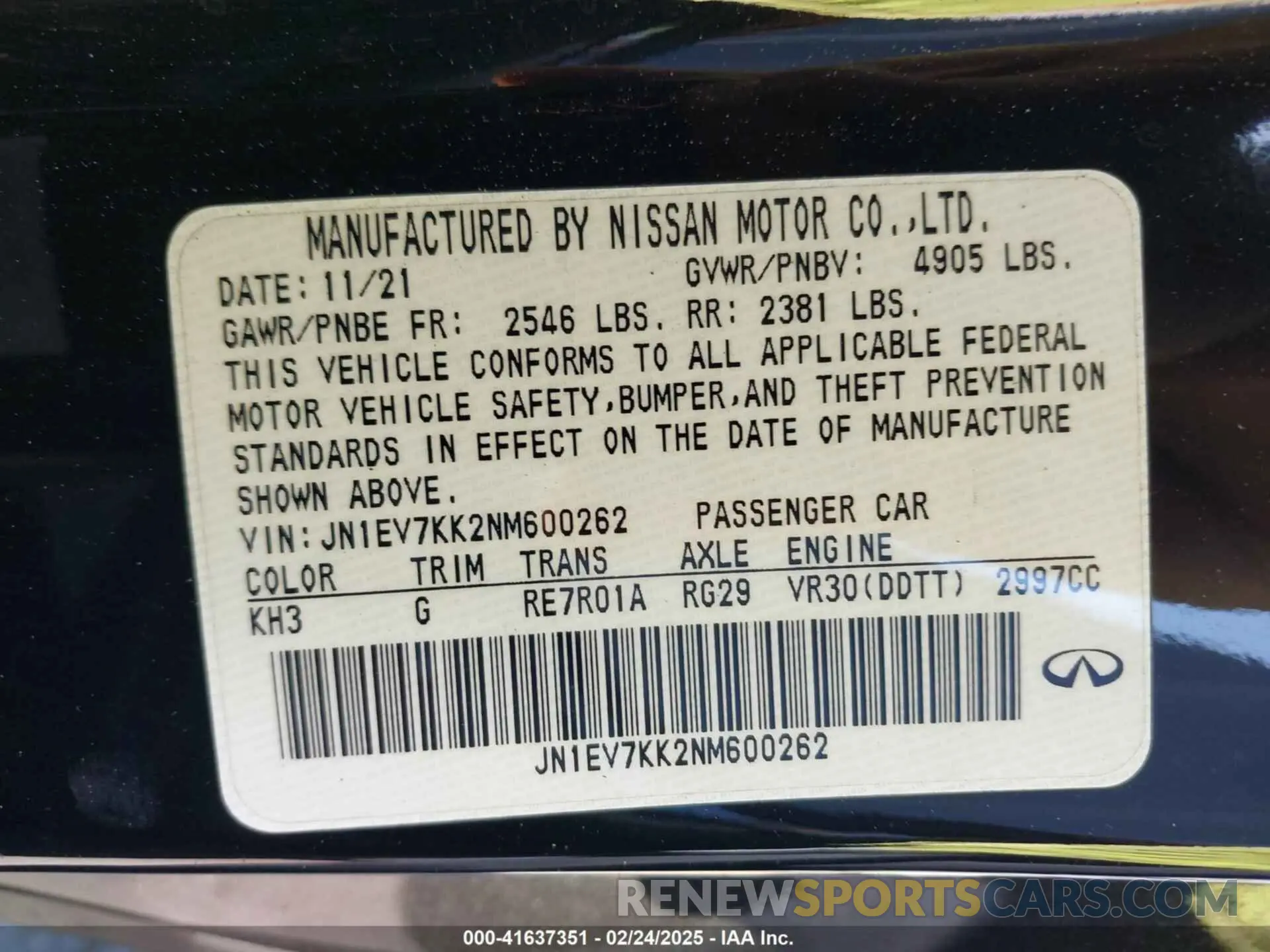 9 Photograph of a damaged car JN1EV7KK2NM600262 INFINITI Q60 2022
