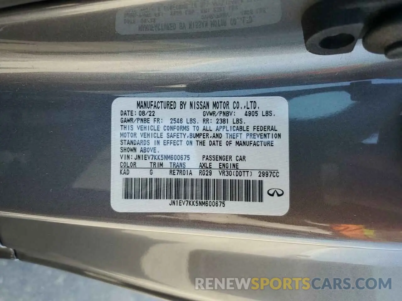 15 Photograph of a damaged car JN1EV7KK5NM600675 INFINITI Q60 2022