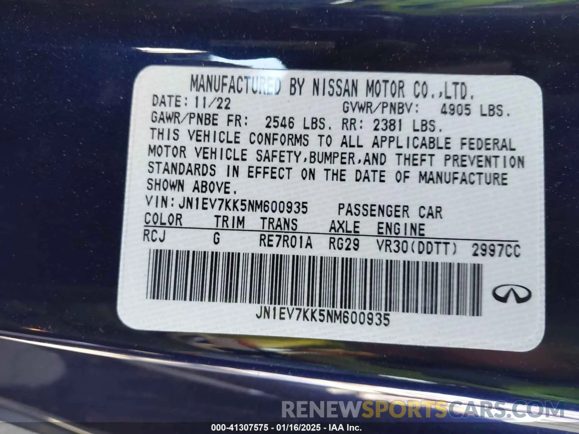 9 Photograph of a damaged car JN1EV7KK5NM600935 INFINITI Q60 2022
