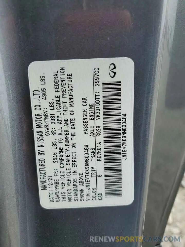 12 Photograph of a damaged car JN1EV7KK9NM600484 INFINITI Q60 2022