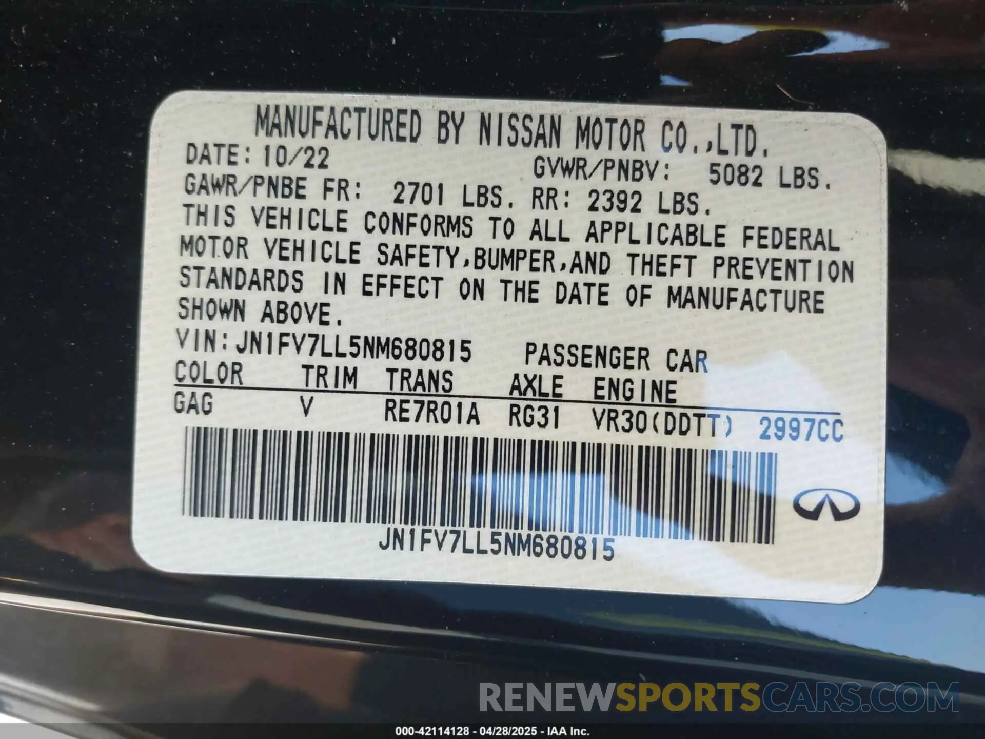 9 Photograph of a damaged car JN1FV7LL5NM680815 INFINITI Q60 2022