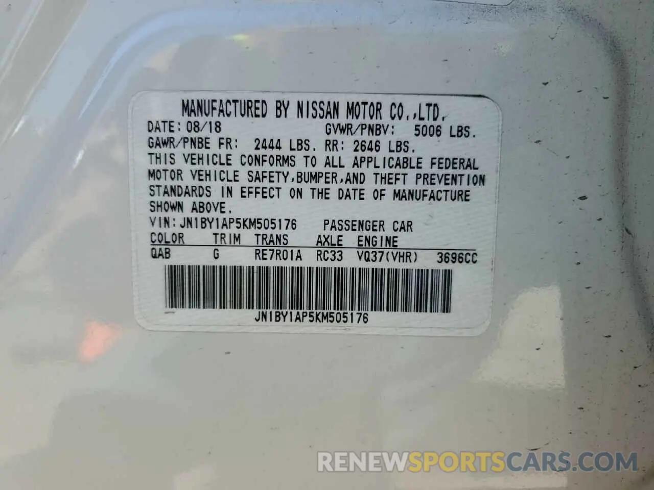 12 Photograph of a damaged car JN1BY1AP5KM505176 INFINITI Q70 2019