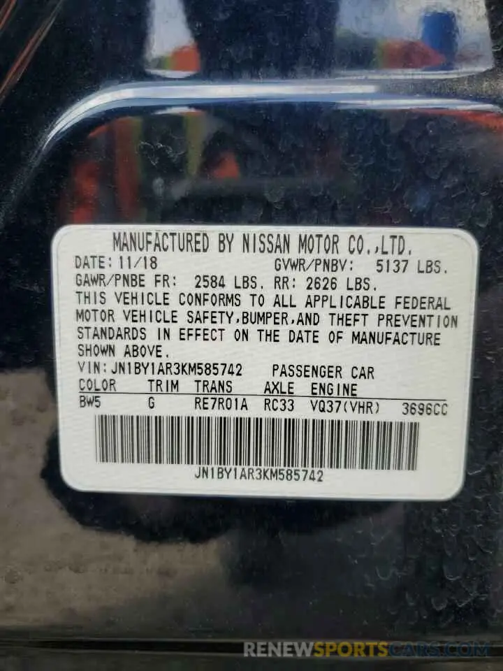 12 Photograph of a damaged car JN1BY1AR3KM585742 INFINITI Q70 2019
