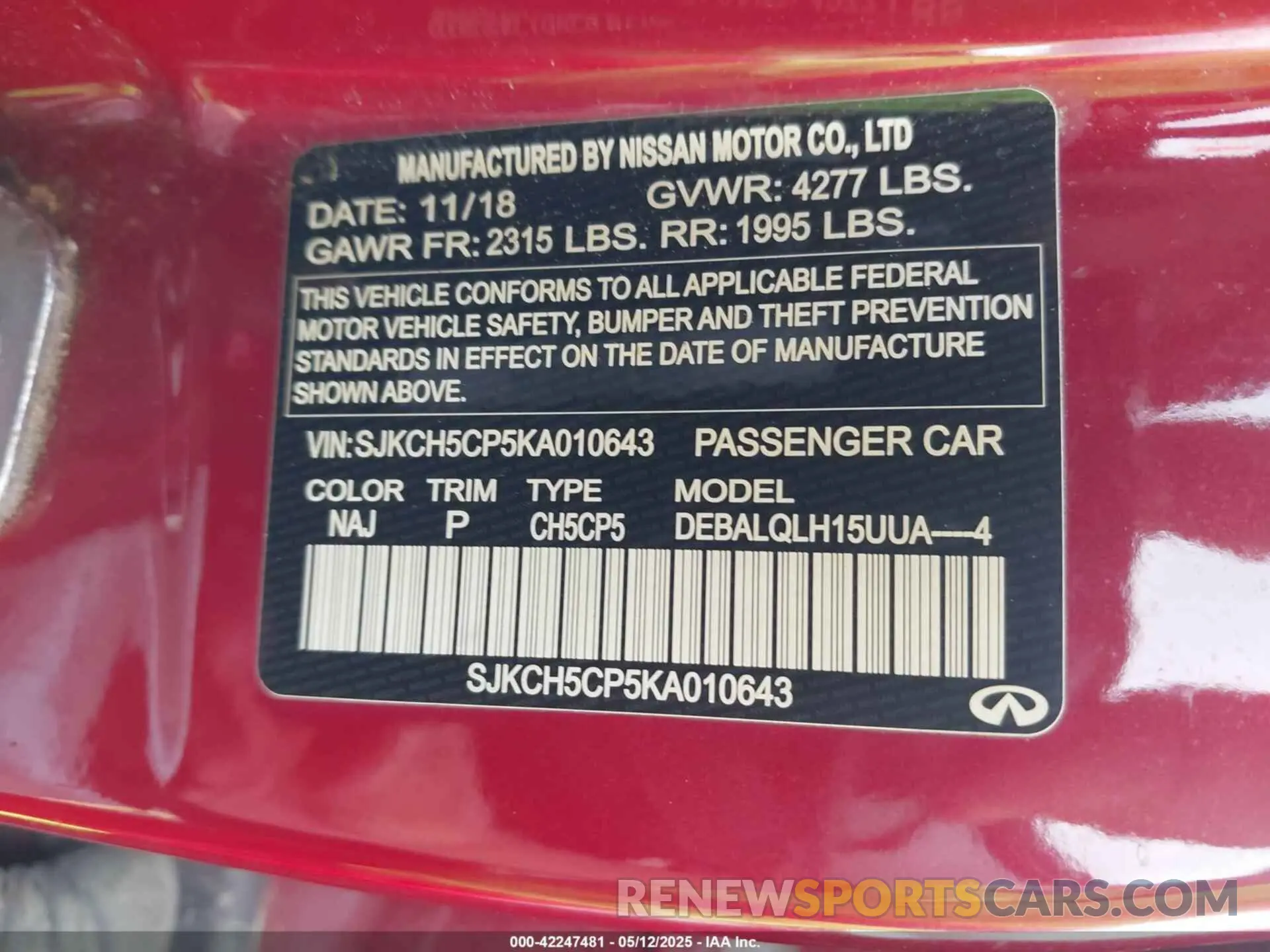 9 Photograph of a damaged car SJKCH5CP5KA010643 INFINITI QX30 2019