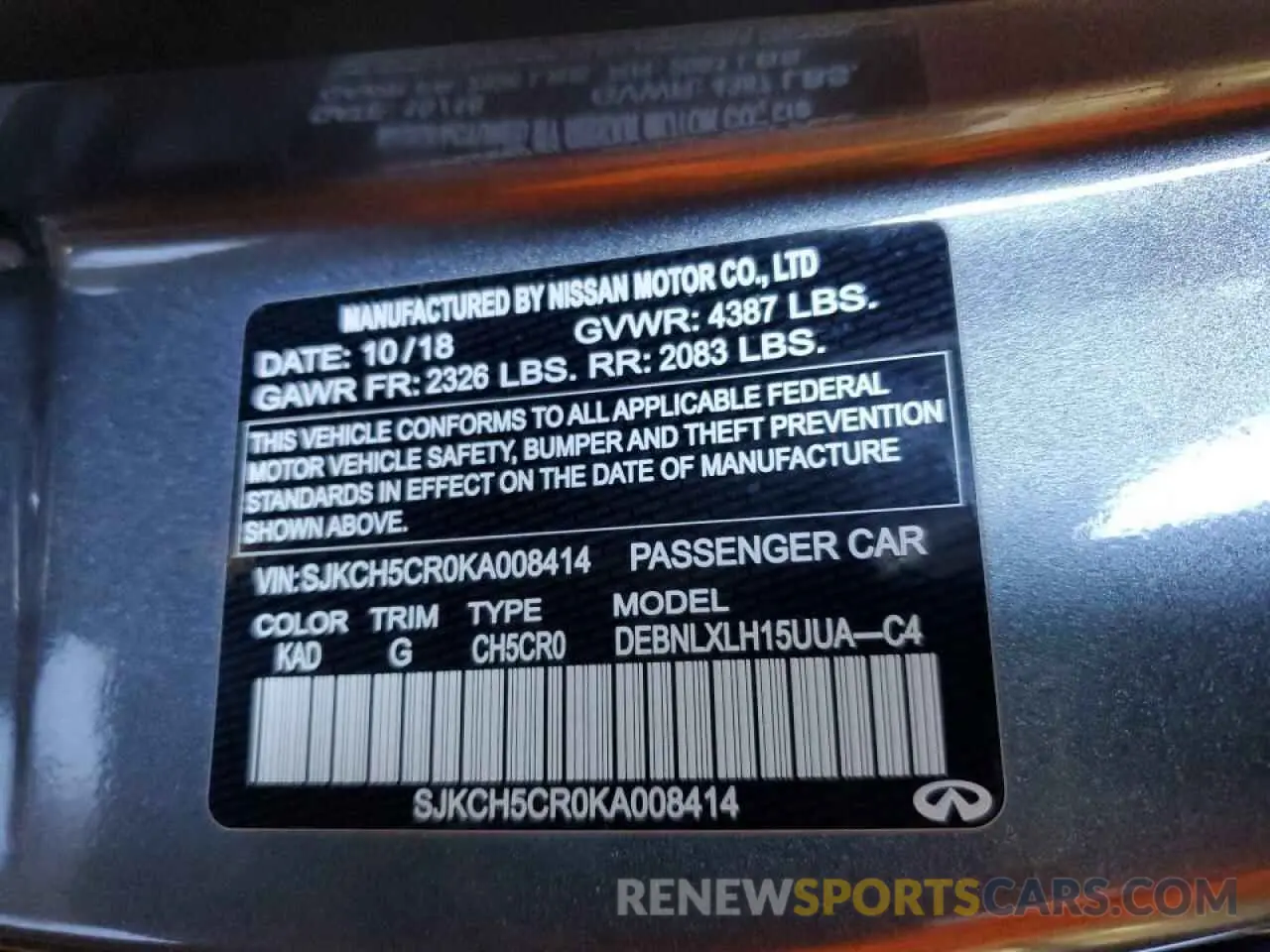 13 Photograph of a damaged car SJKCH5CR0KA008414 INFINITI QX30 2019