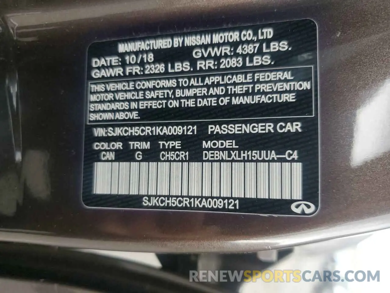 14 Photograph of a damaged car SJKCH5CR1KA009121 INFINITI QX30 2019