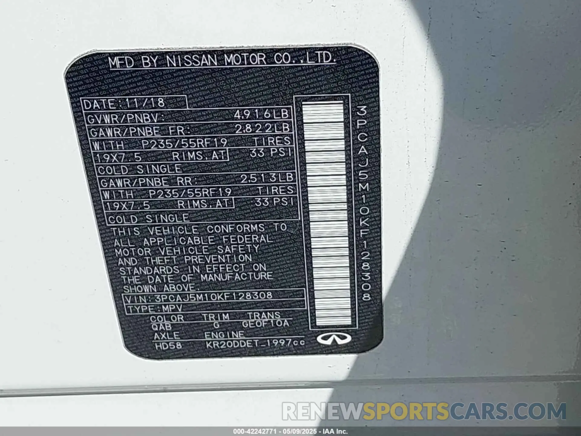 9 Photograph of a damaged car 3PCAJ5M10KF128308 INFINITI QX50 2019