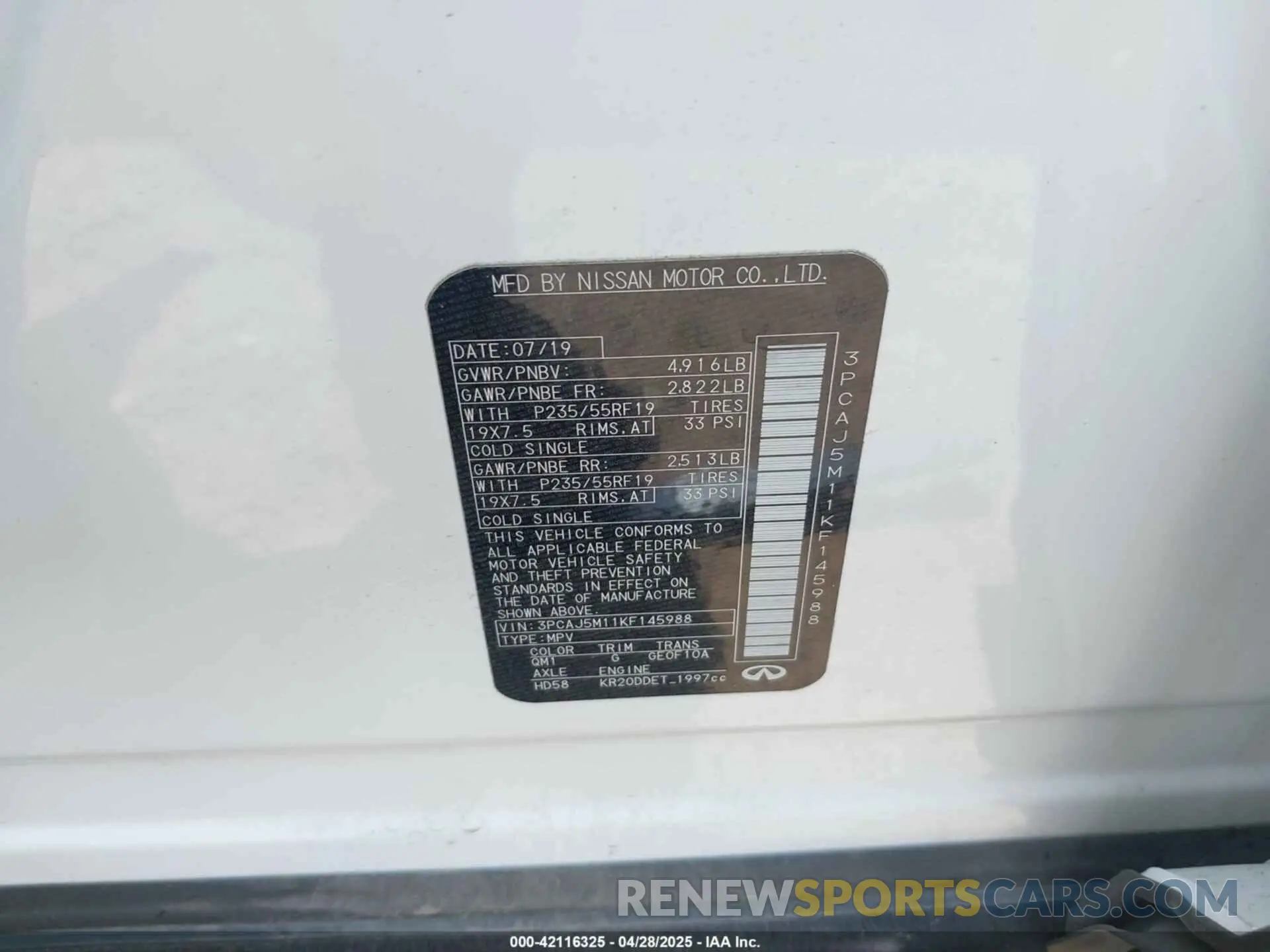 9 Photograph of a damaged car 3PCAJ5M11KF145988 INFINITI QX50 2019