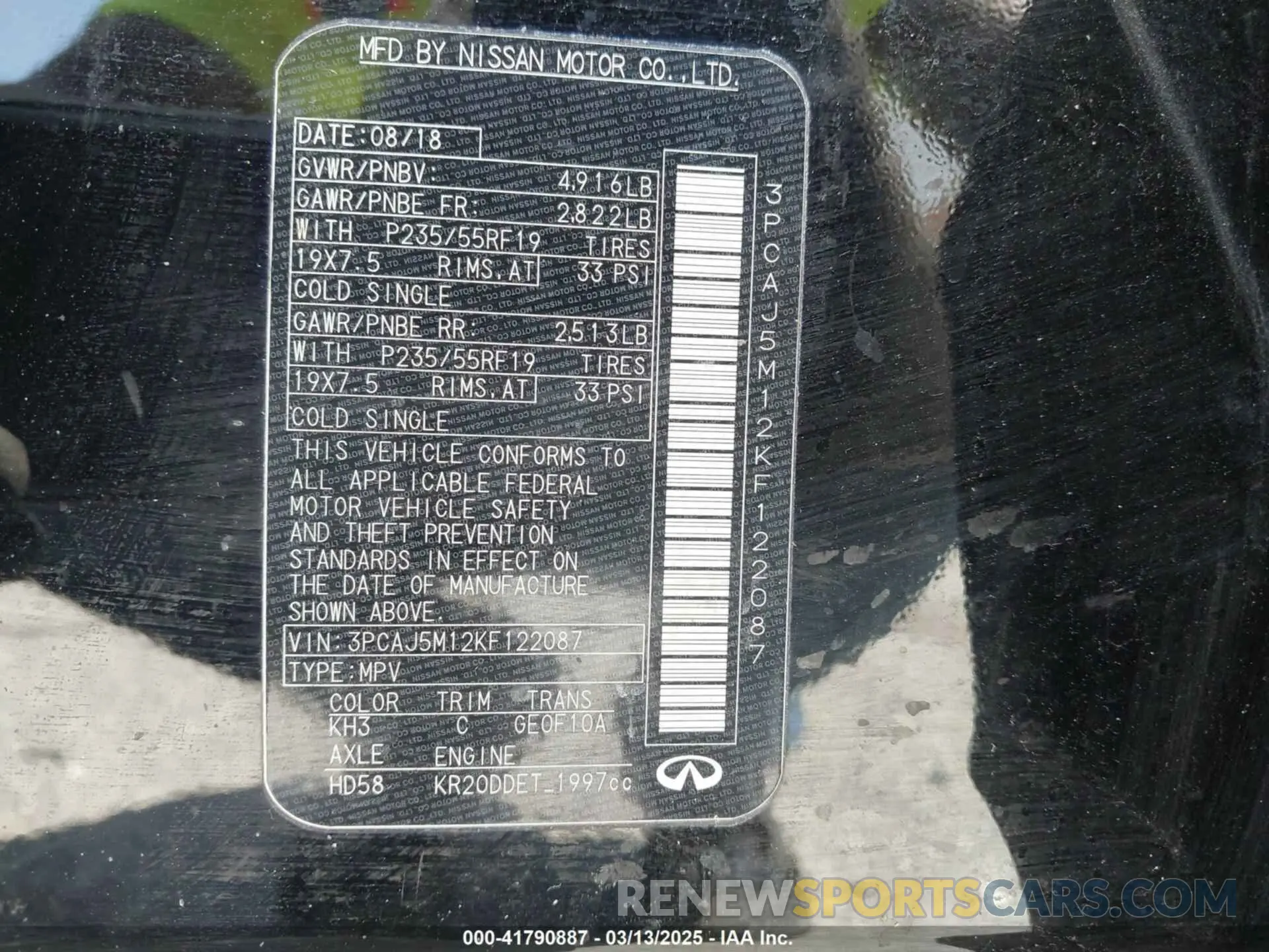 9 Photograph of a damaged car 3PCAJ5M12KF122087 INFINITI QX50 2019