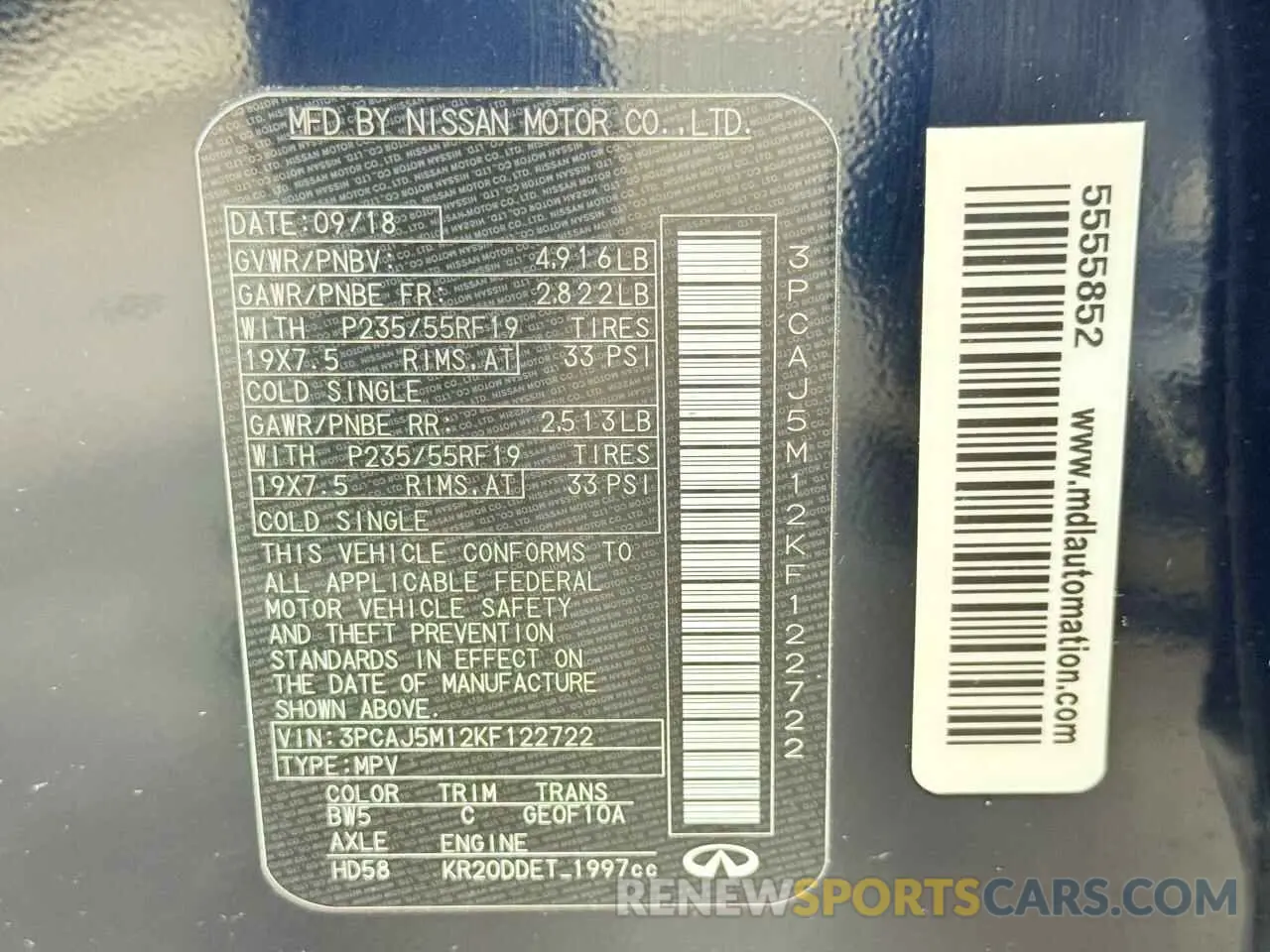 10 Photograph of a damaged car 3PCAJ5M12KF122722 INFINITI QX50 2019
