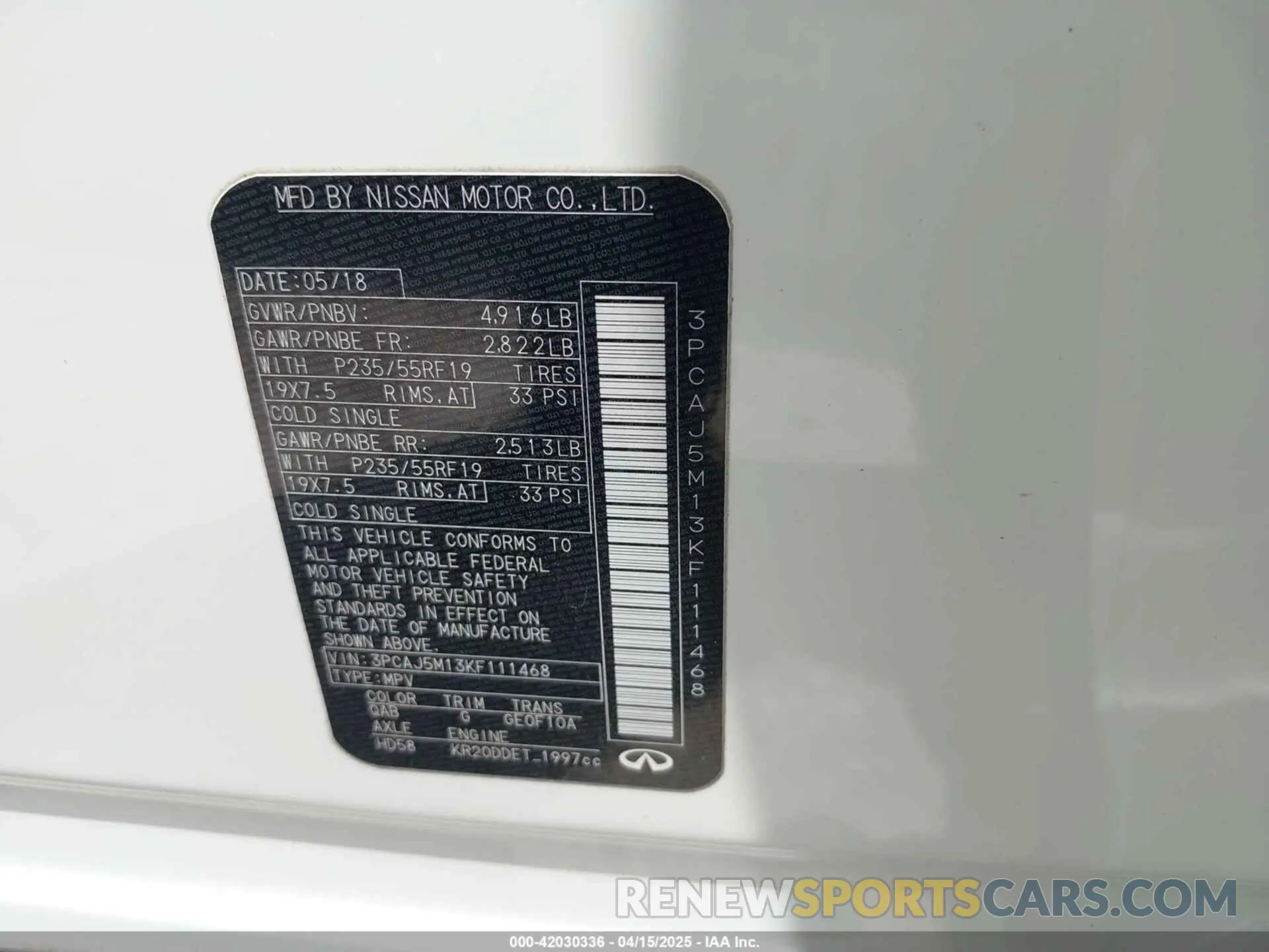 9 Photograph of a damaged car 3PCAJ5M13KF111468 INFINITI QX50 2019