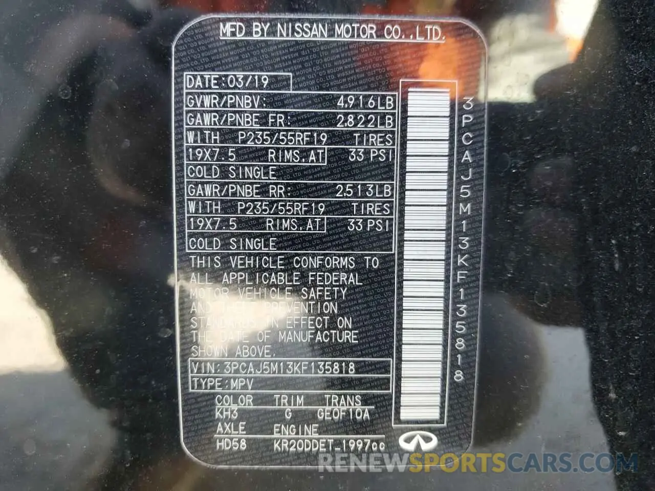 14 Photograph of a damaged car 3PCAJ5M13KF135818 INFINITI QX50 2019