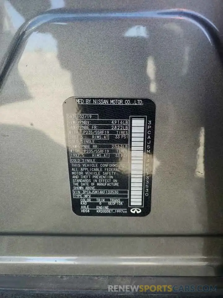 14 Photograph of a damaged car 3PCAJ5M14KF133530 INFINITI QX50 2019