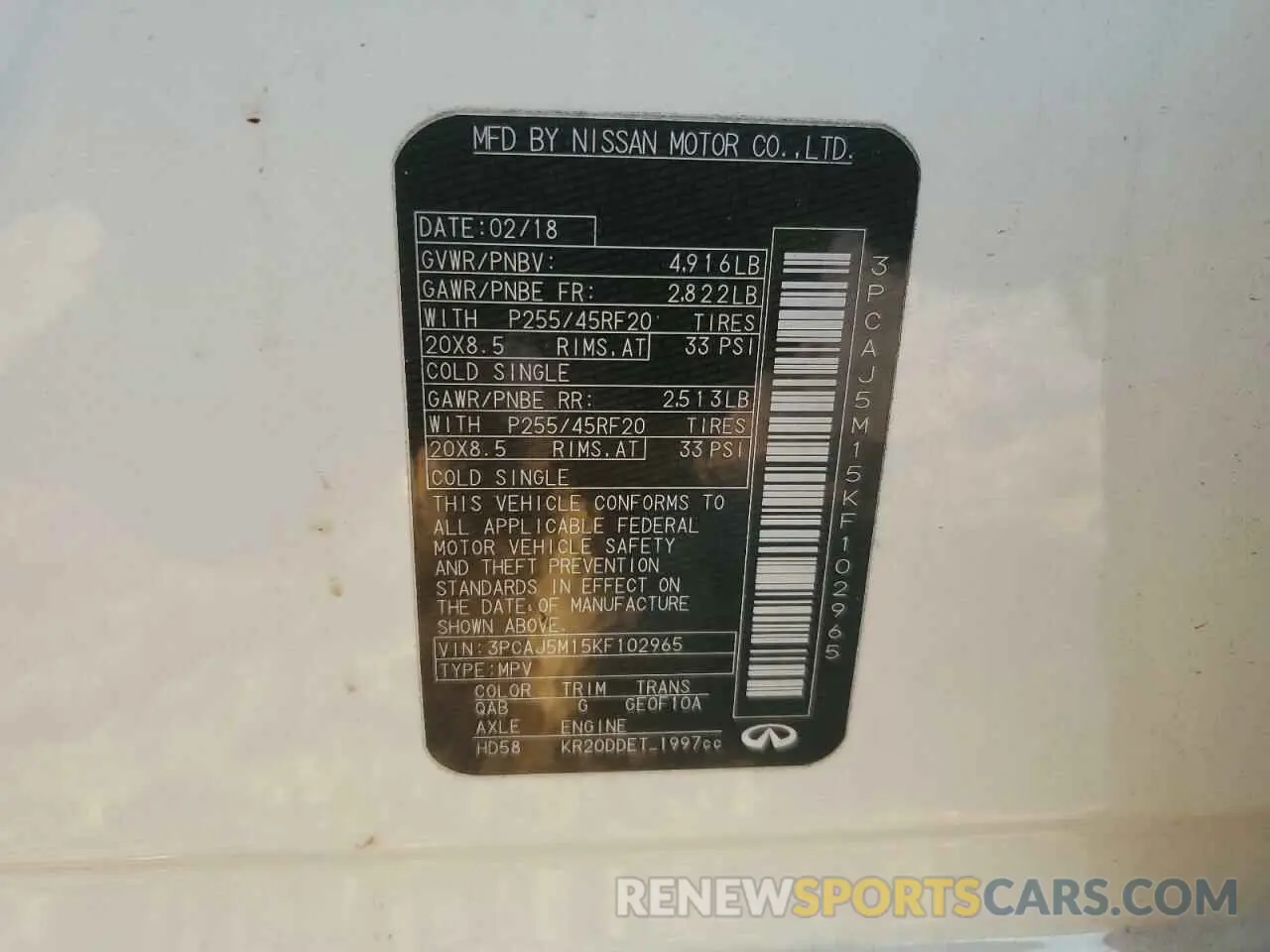 13 Photograph of a damaged car 3PCAJ5M15KF102965 INFINITI QX50 2019