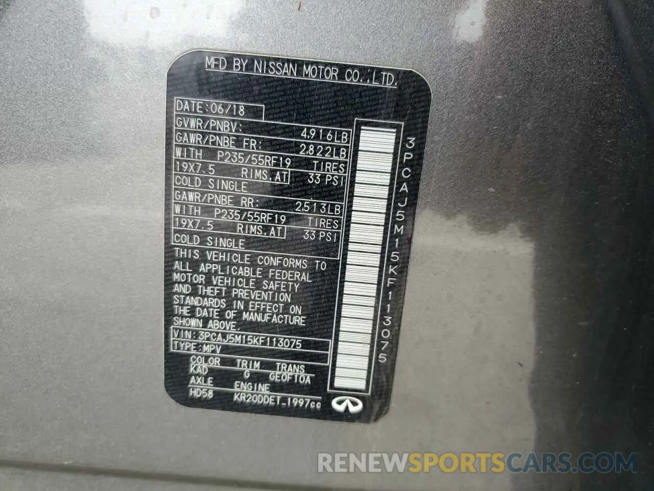 13 Photograph of a damaged car 3PCAJ5M15KF113075 INFINITI QX50 2019
