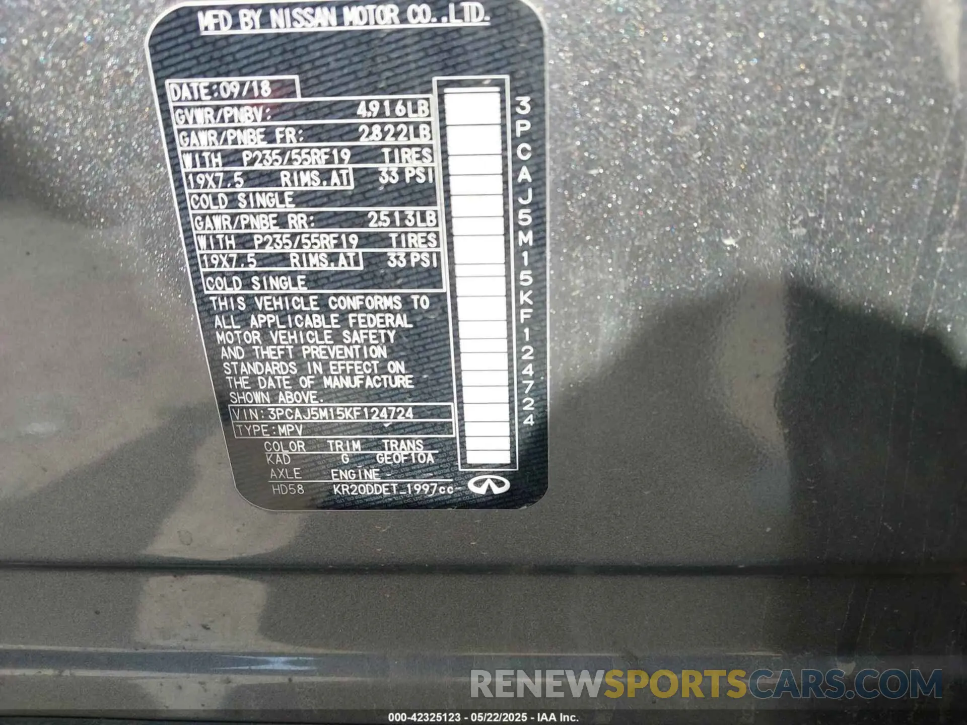 9 Photograph of a damaged car 3PCAJ5M15KF124724 INFINITI QX50 2019