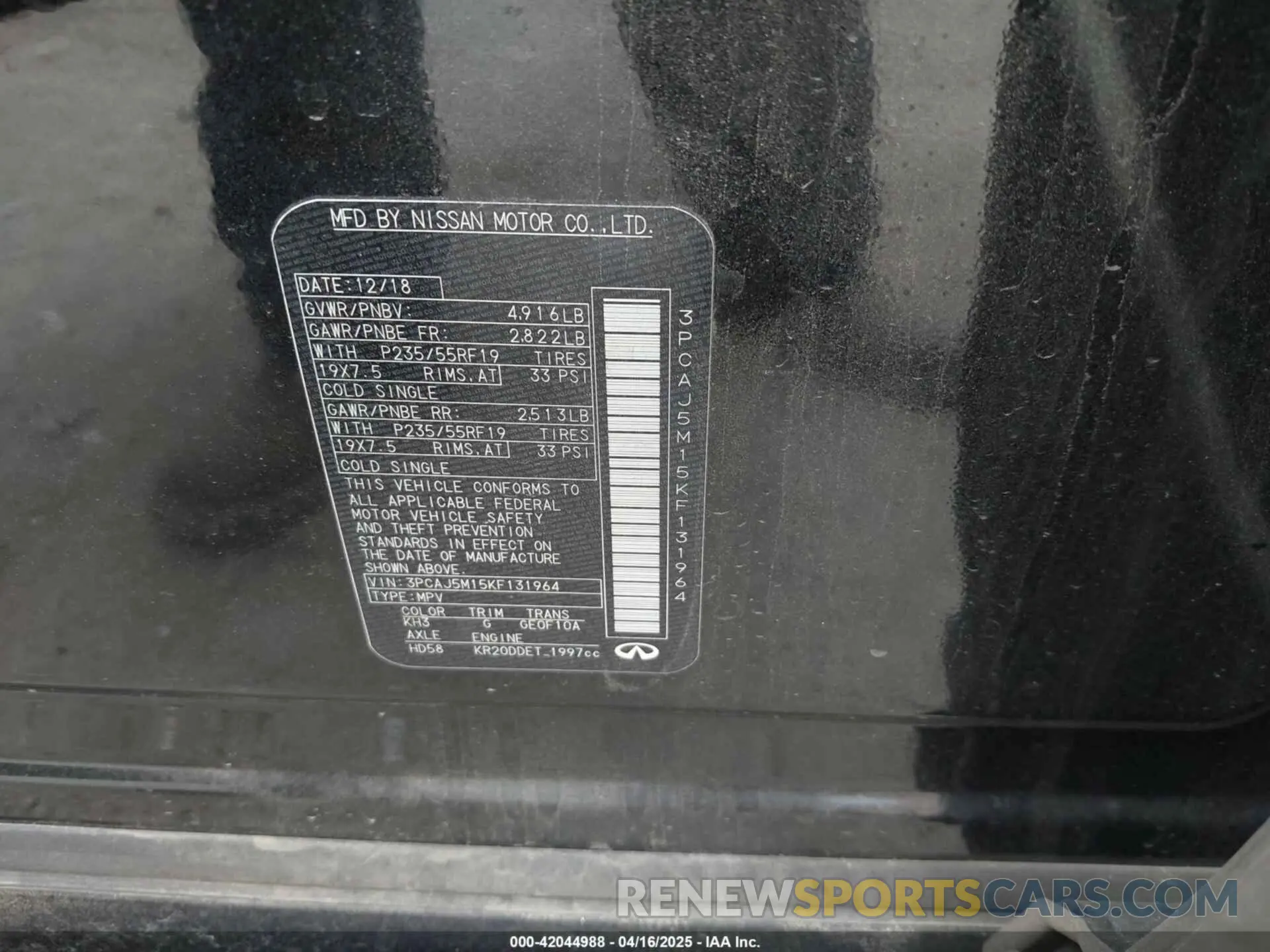 9 Photograph of a damaged car 3PCAJ5M15KF131964 INFINITI QX50 2019