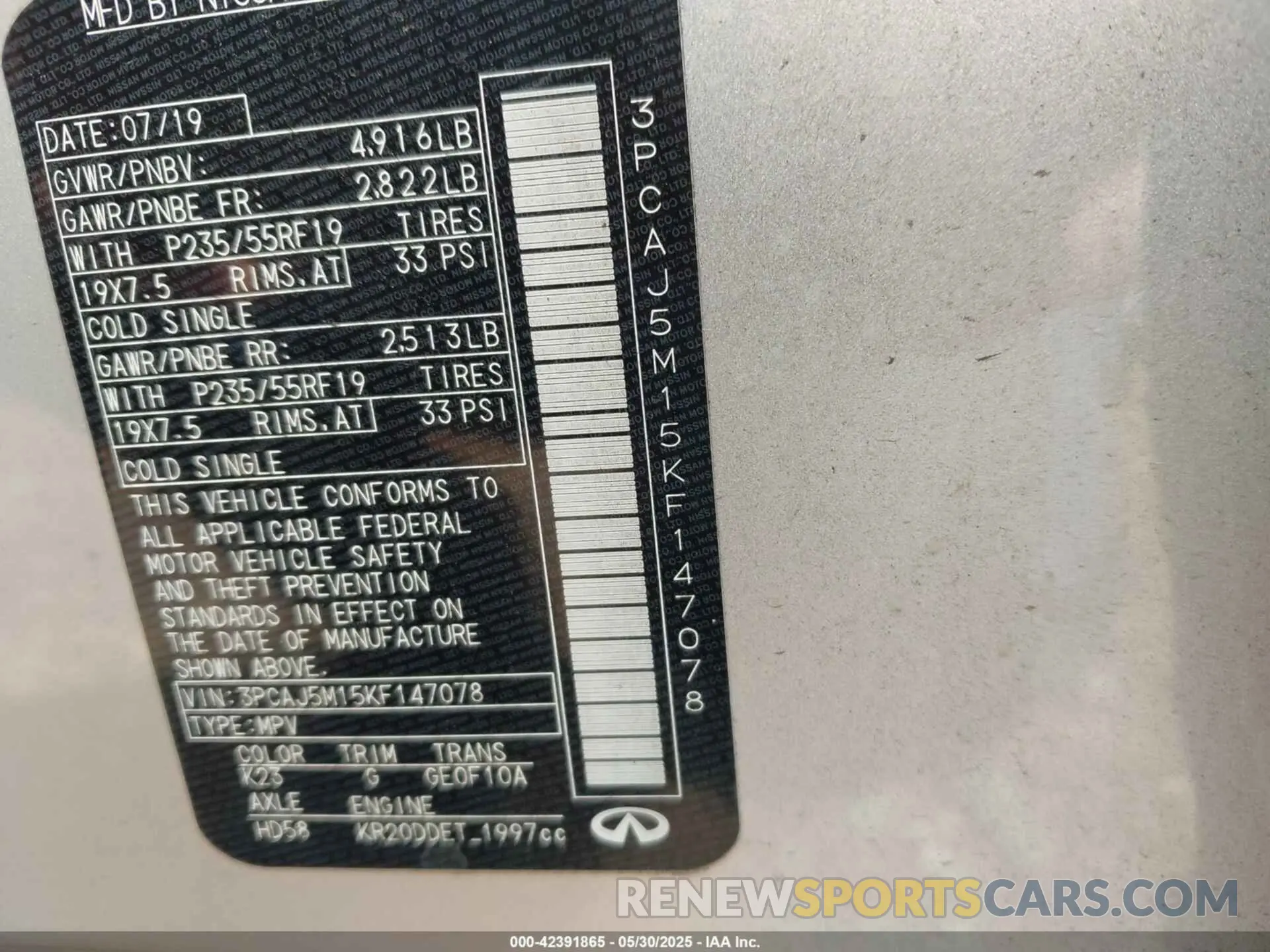 9 Photograph of a damaged car 3PCAJ5M15KF147078 INFINITI QX50 2019