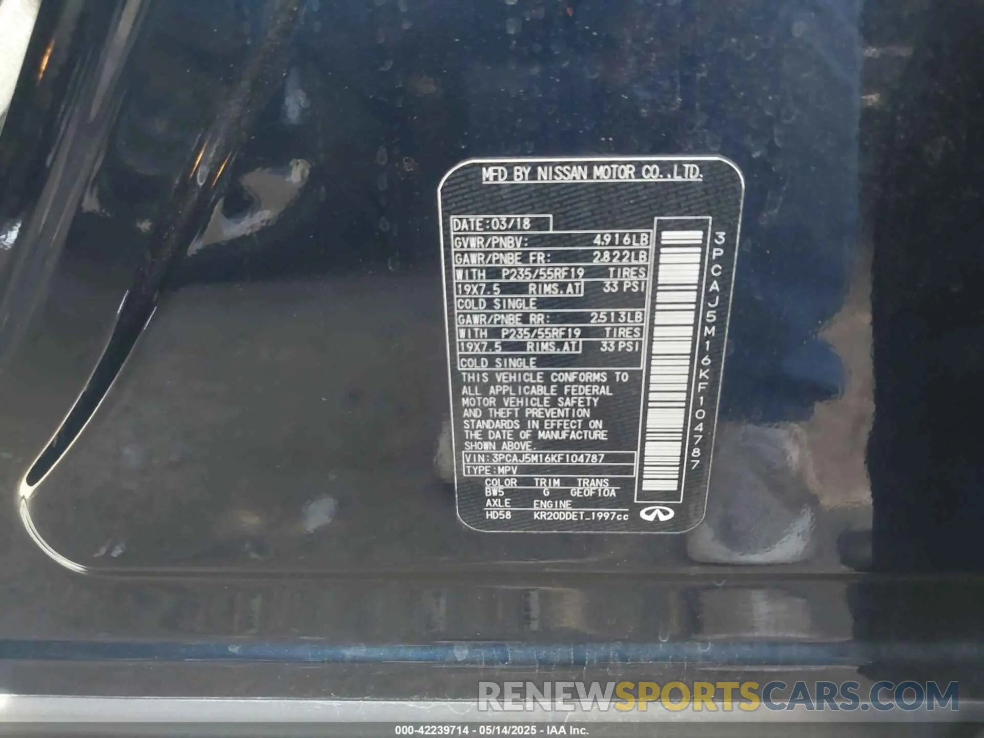 9 Photograph of a damaged car 3PCAJ5M16KF104787 INFINITI QX50 2019