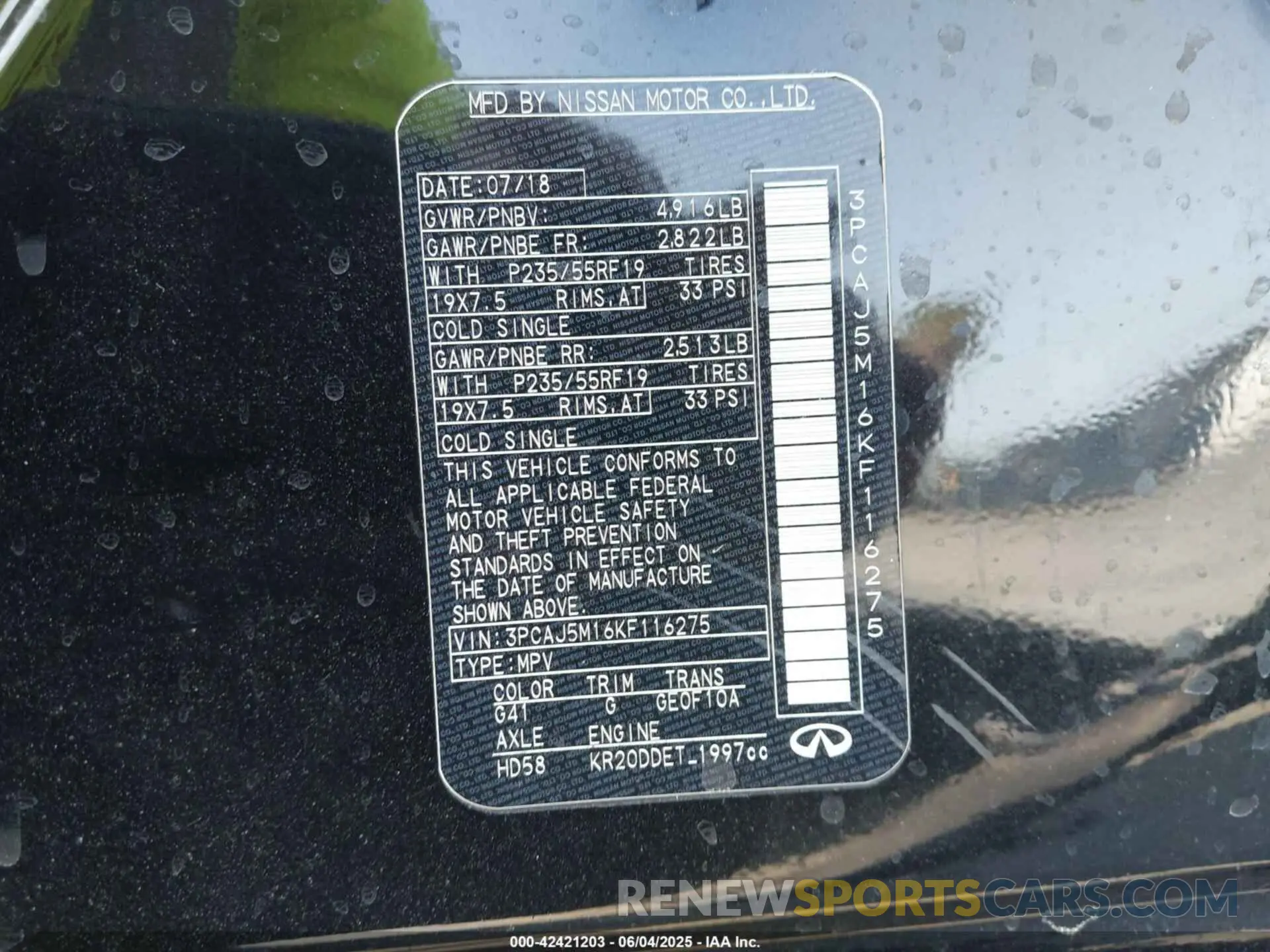 9 Photograph of a damaged car 3PCAJ5M16KF116275 INFINITI QX50 2019