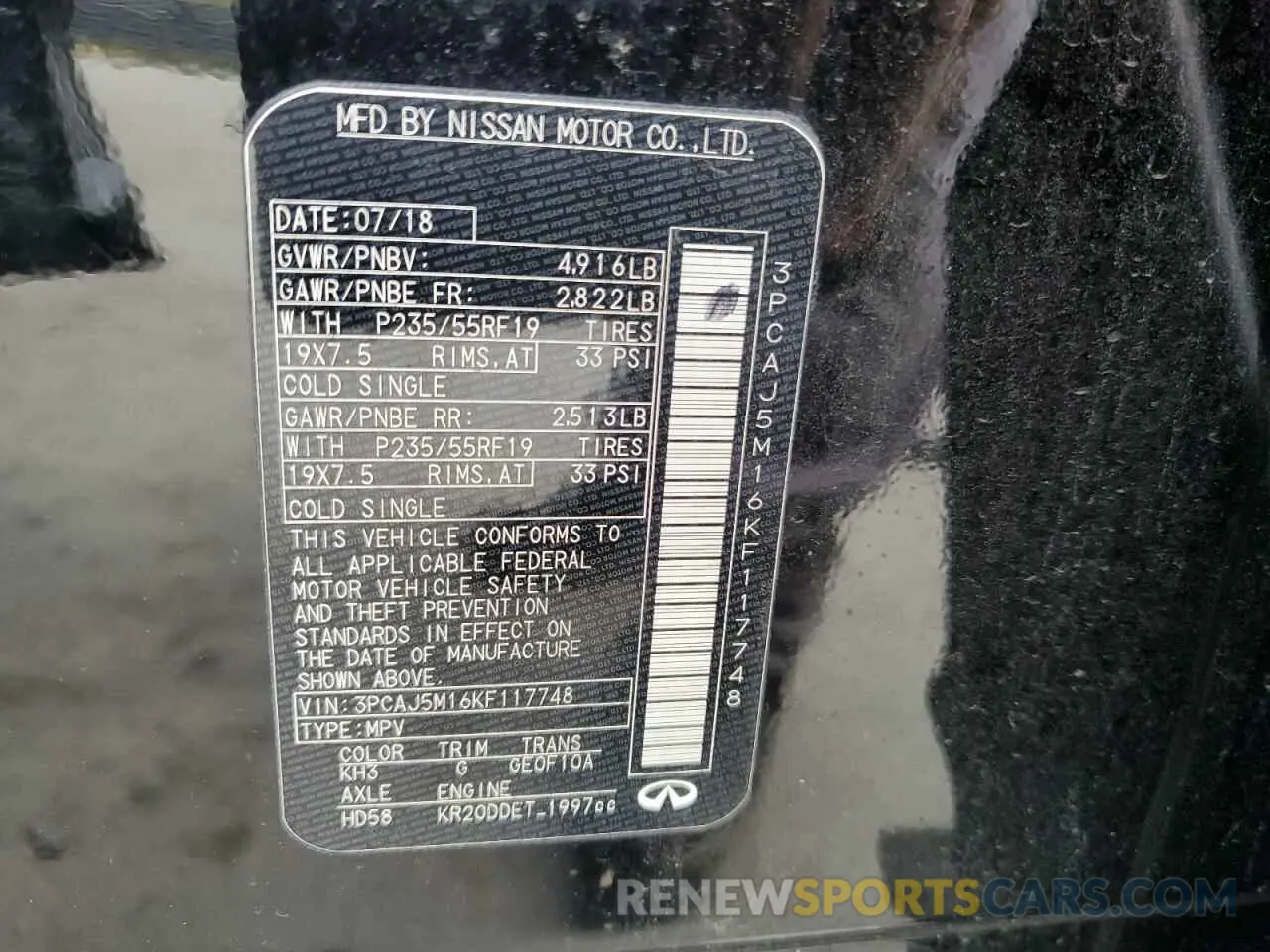 13 Photograph of a damaged car 3PCAJ5M16KF117748 INFINITI QX50 2019