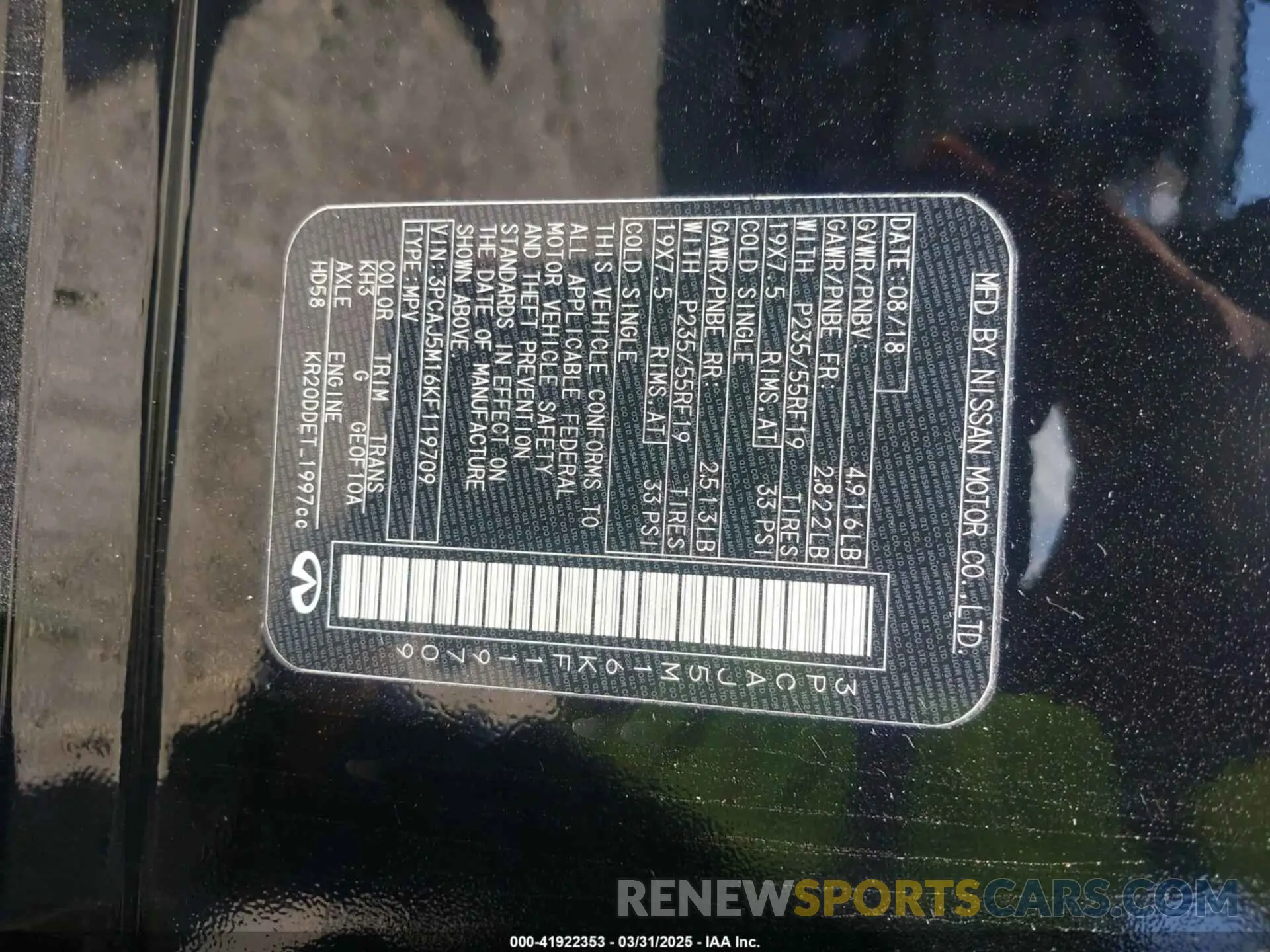 9 Photograph of a damaged car 3PCAJ5M16KF119709 INFINITI QX50 2019