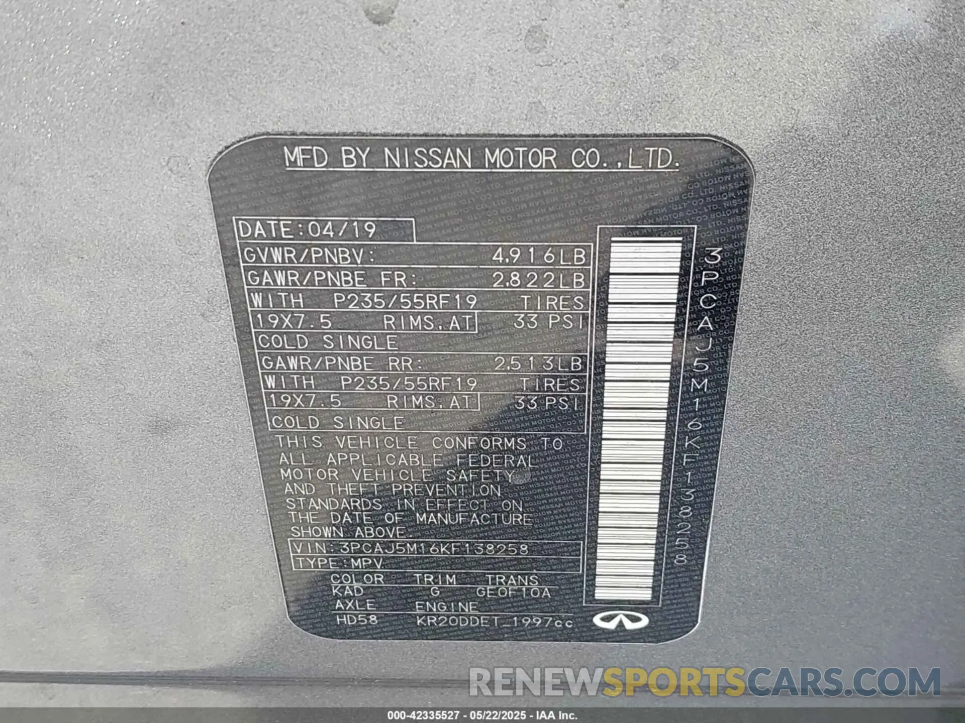9 Photograph of a damaged car 3PCAJ5M16KF138258 INFINITI QX50 2019