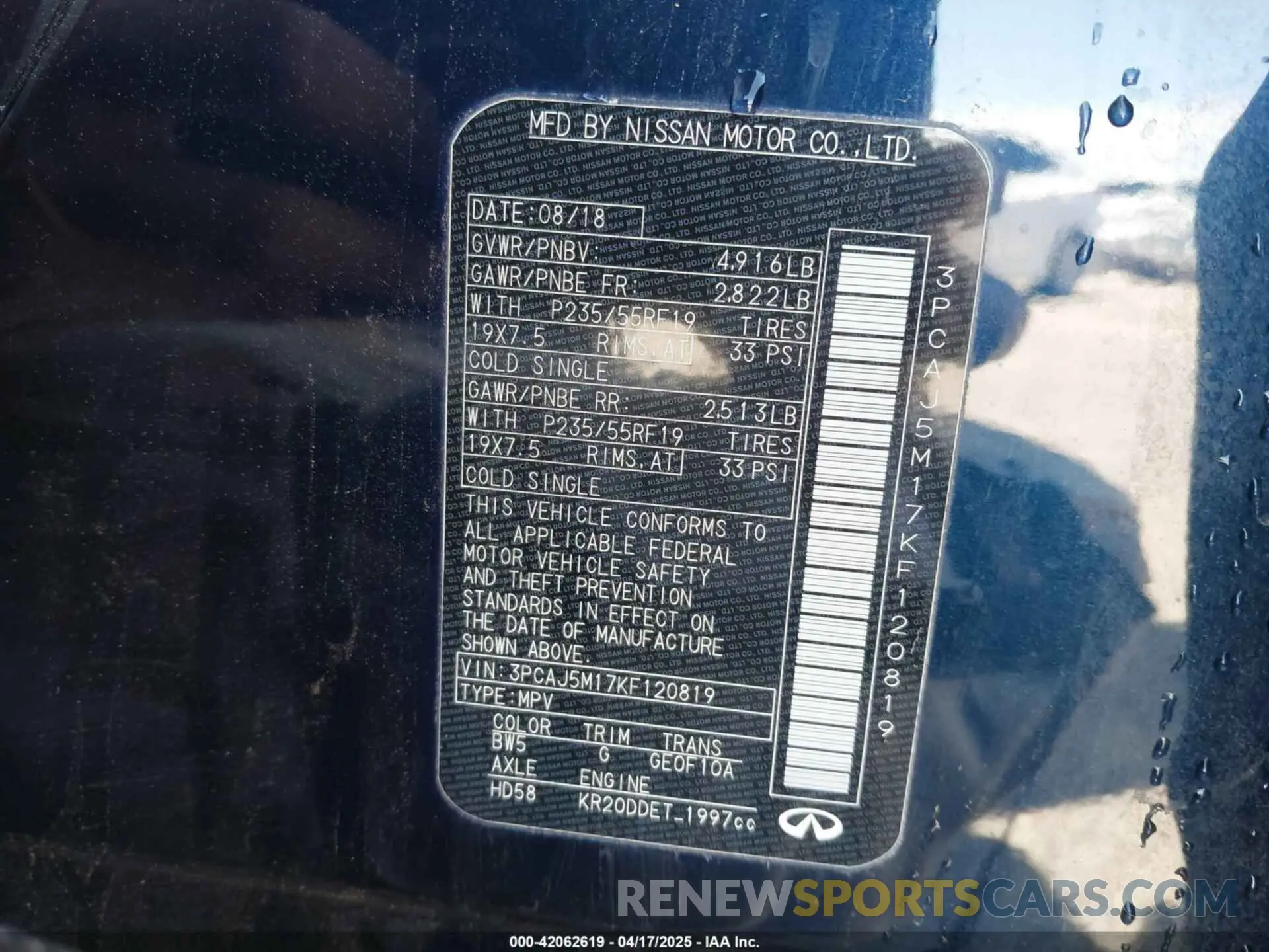 9 Photograph of a damaged car 3PCAJ5M17KF120819 INFINITI QX50 2019