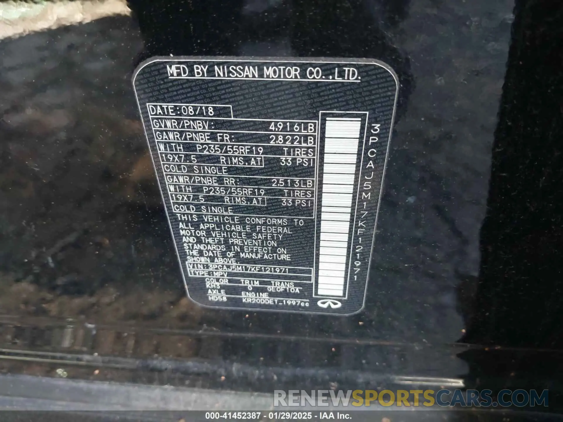 9 Photograph of a damaged car 3PCAJ5M17KF121971 INFINITI QX50 2019