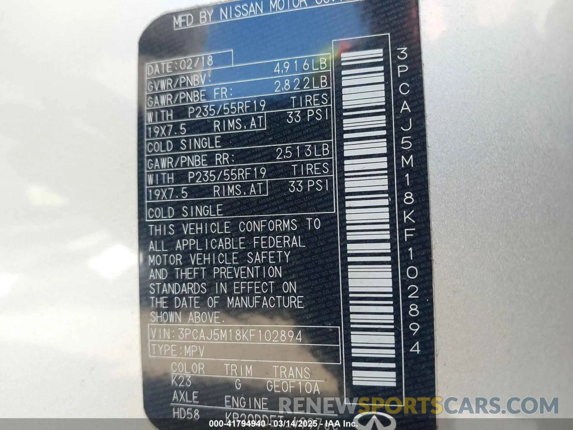 9 Photograph of a damaged car 3PCAJ5M18KF102894 INFINITI QX50 2019
