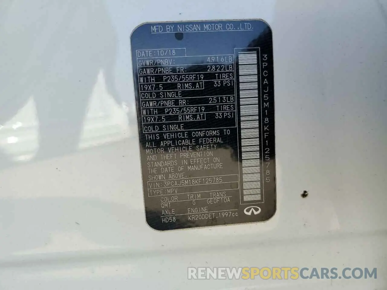 16 Photograph of a damaged car 3PCAJ5M18KF125785 INFINITI QX50 2019