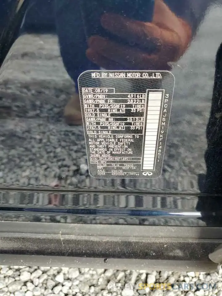 13 Photograph of a damaged car 3PCAJ5M19KF148511 INFINITI QX50 2019