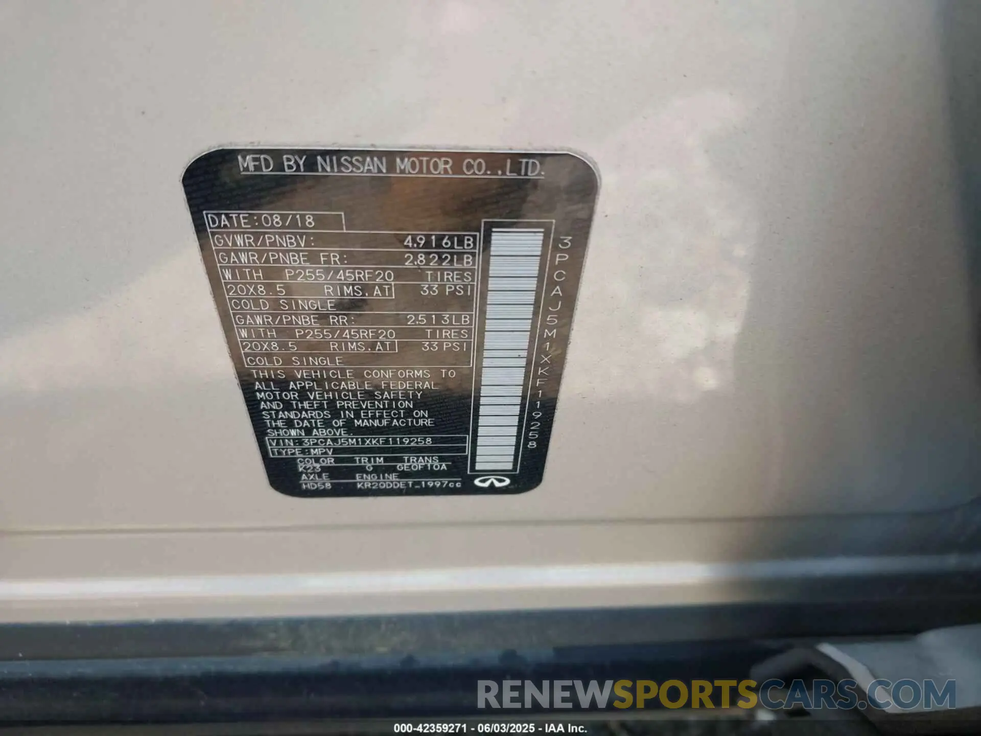 9 Photograph of a damaged car 3PCAJ5M1XKF119258 INFINITI QX50 2019