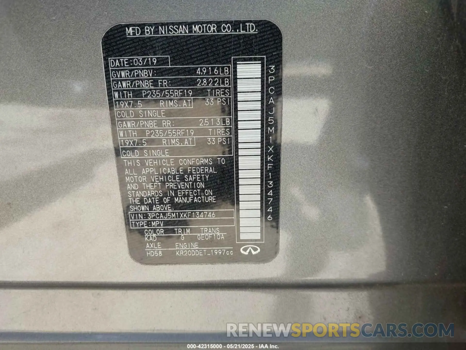 9 Photograph of a damaged car 3PCAJ5M1XKF134746 INFINITI QX50 2019