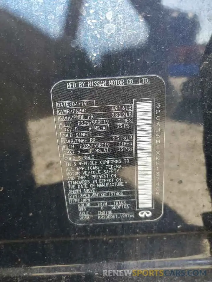 14 Photograph of a damaged car 3PCAJ5M1XKF137405 INFINITI QX50 2019