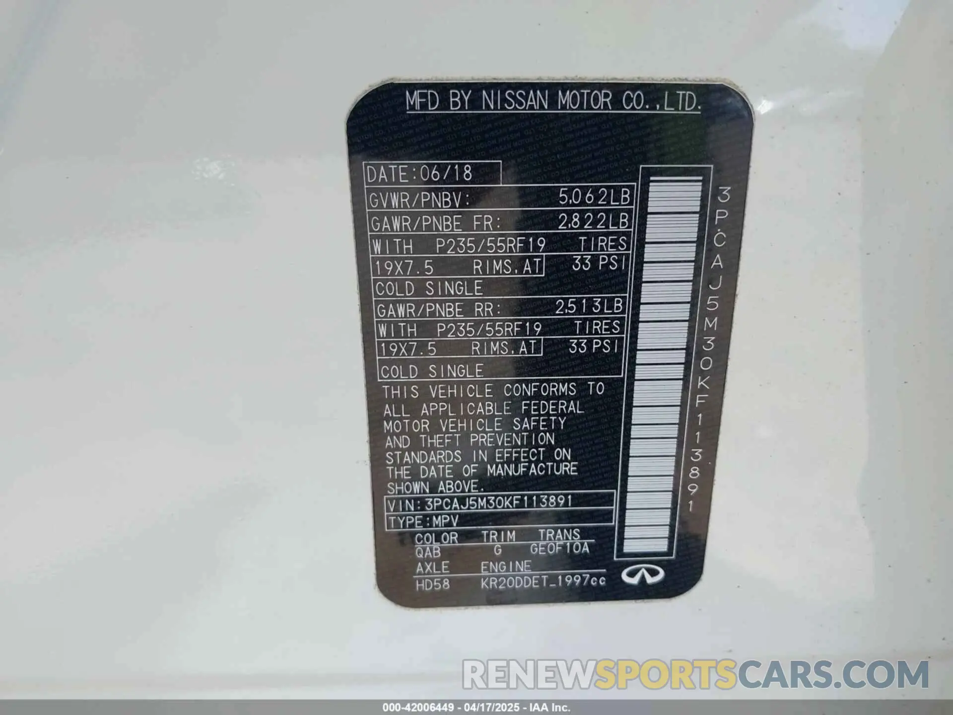 9 Photograph of a damaged car 3PCAJ5M30KF113891 INFINITI QX50 2019