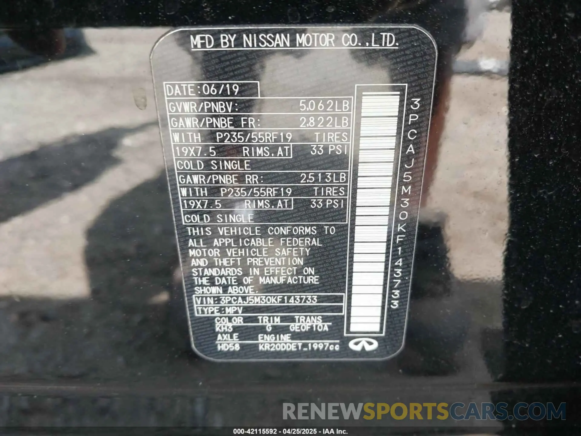 9 Photograph of a damaged car 3PCAJ5M30KF143733 INFINITI QX50 2019