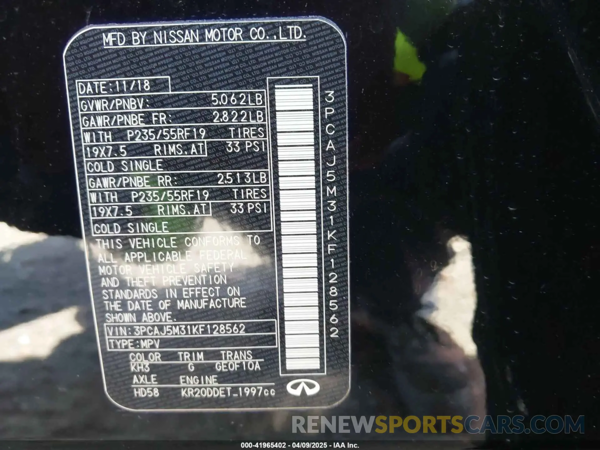9 Photograph of a damaged car 3PCAJ5M31KF128562 INFINITI QX50 2019