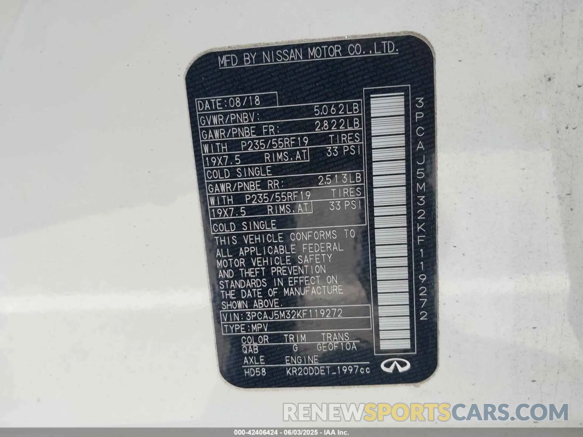 9 Photograph of a damaged car 3PCAJ5M32KF119272 INFINITI QX50 2019