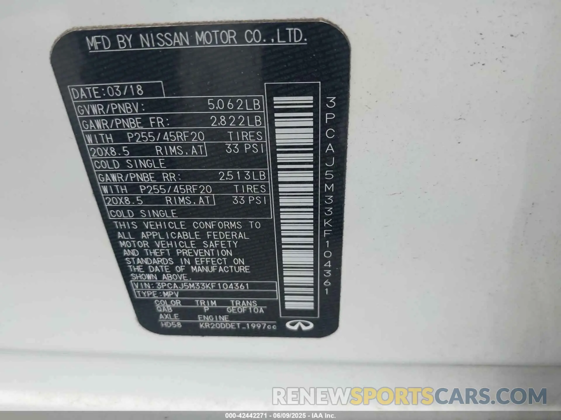 9 Photograph of a damaged car 3PCAJ5M33KF104361 INFINITI QX50 2019