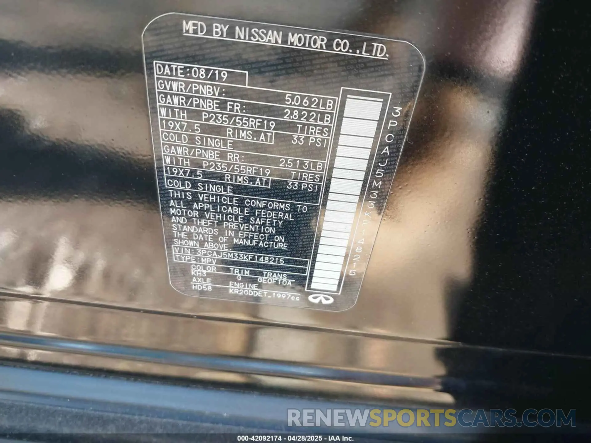 9 Photograph of a damaged car 3PCAJ5M33KF148215 INFINITI QX50 2019