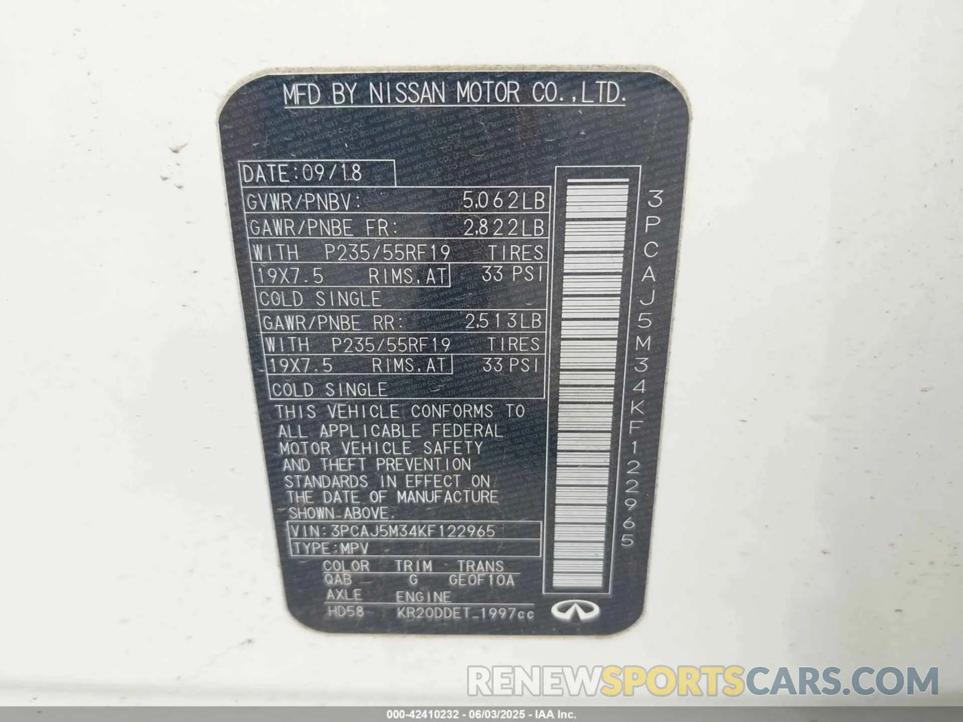9 Photograph of a damaged car 3PCAJ5M34KF122965 INFINITI QX50 2019