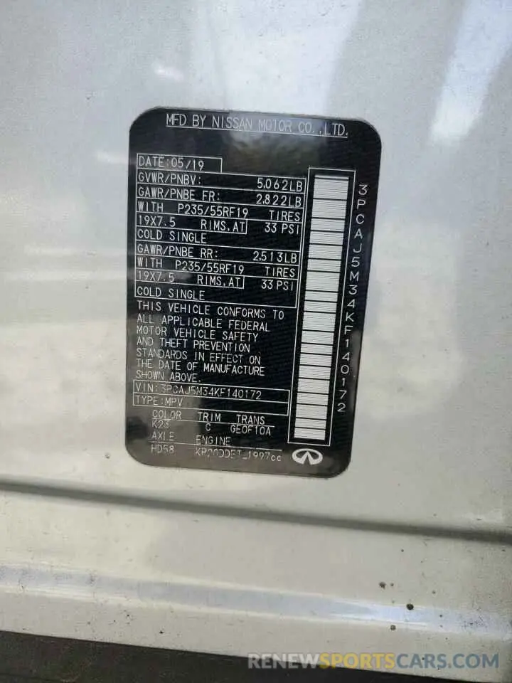 14 Photograph of a damaged car 3PCAJ5M34KF140172 INFINITI QX50 2019