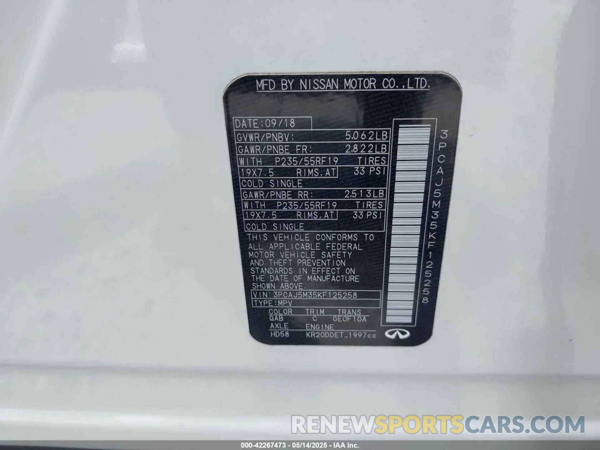 9 Photograph of a damaged car 3PCAJ5M35KF125258 INFINITI QX50 2019