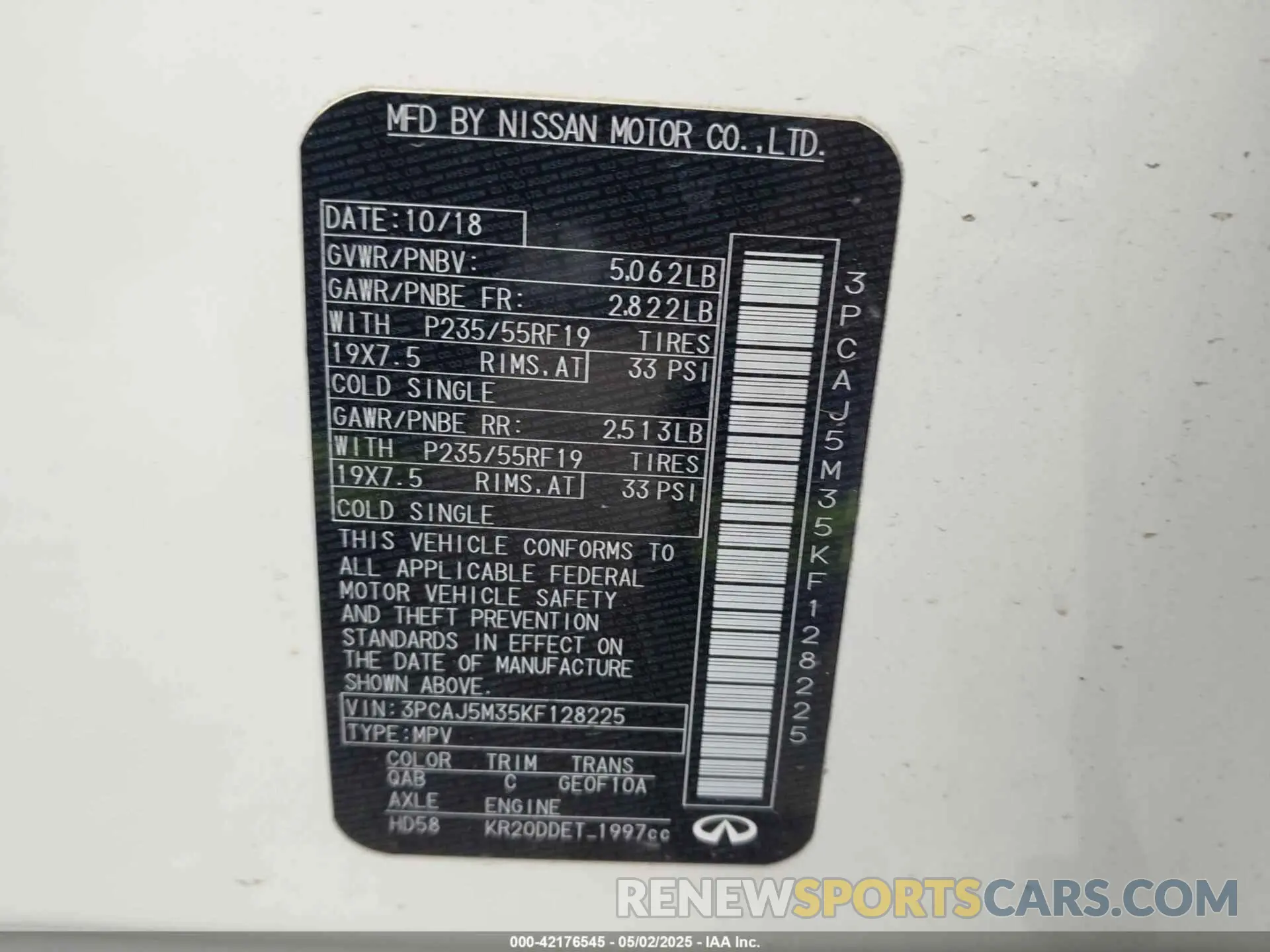 9 Photograph of a damaged car 3PCAJ5M35KF128225 INFINITI QX50 2019