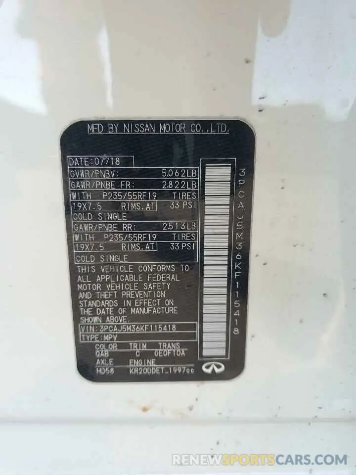 13 Photograph of a damaged car 3PCAJ5M36KF115418 INFINITI QX50 2019